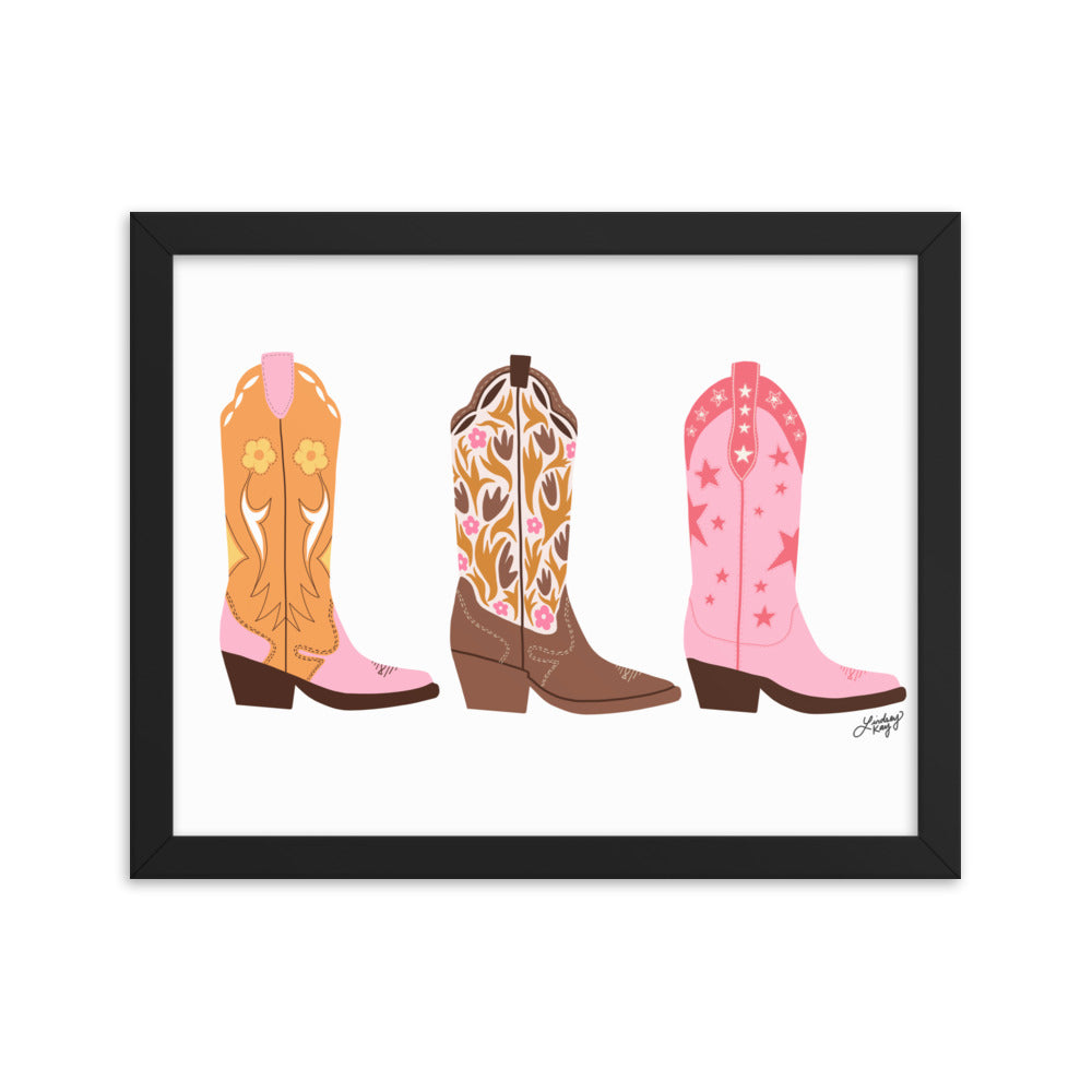 Cowboy Boots Illustration - Framed Matte Print